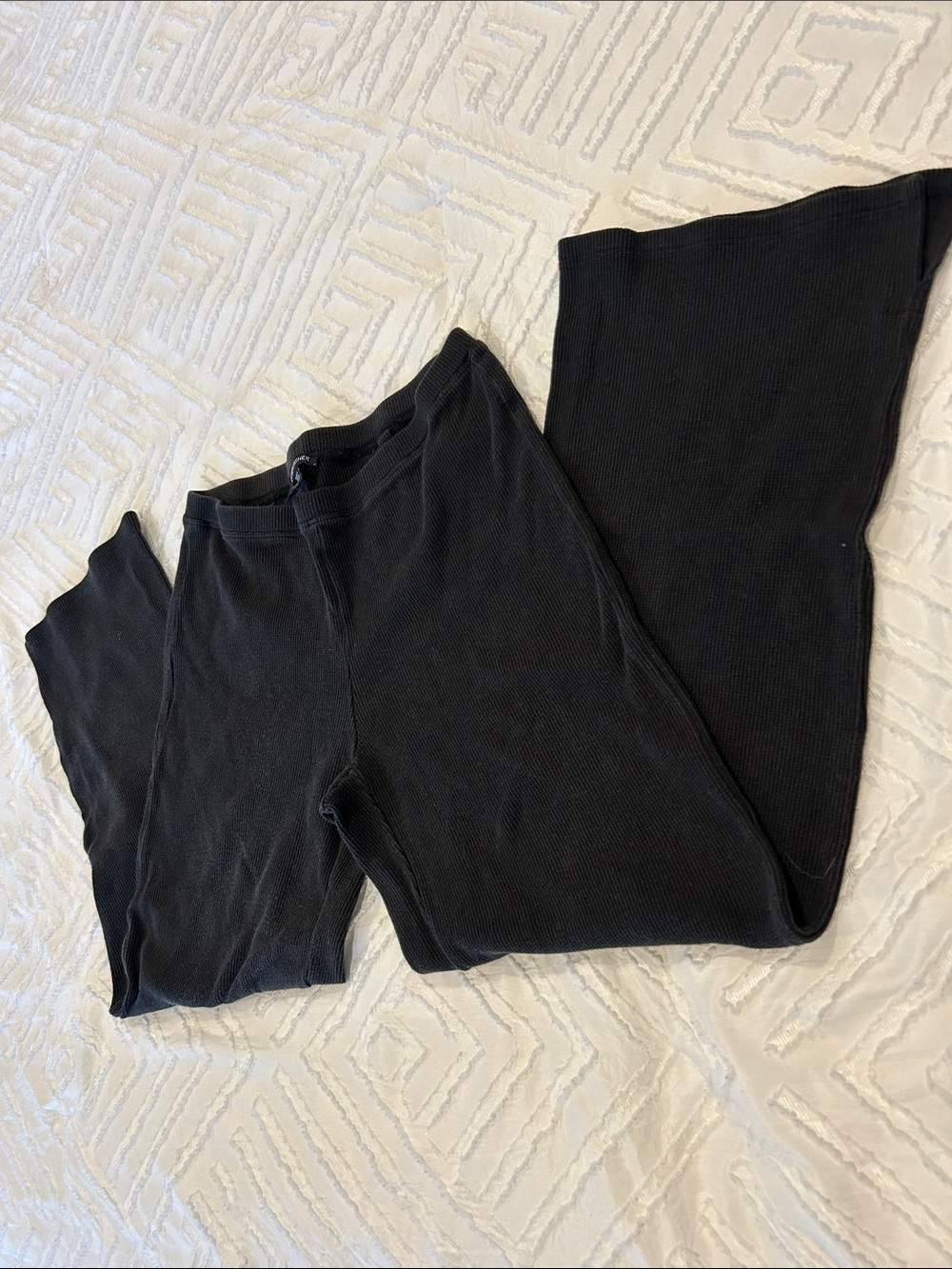Eileen Fisher Black Ribbed Knit Wide Leg Lounge Pants Size XS